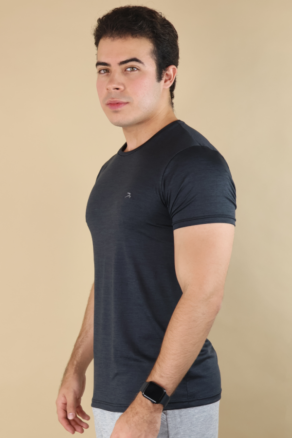 Playera Transpirable Hombre Para Ejercicio Negro Jaspe Manga Corta